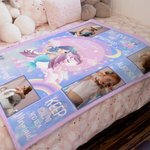 Personalised Fantasy Mermaid 4 Photos Collage Soft Throw Blanket with Name Nursery Decor Birthday Baby Shower Gift for Kids