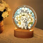 Gepersonaliseerd Cartoon Honden Portret Gebrandschilderd Glas Effect LED Nachtlampje met Houten Voet Uniek Verjaardagscadeau Huisdierbezitter