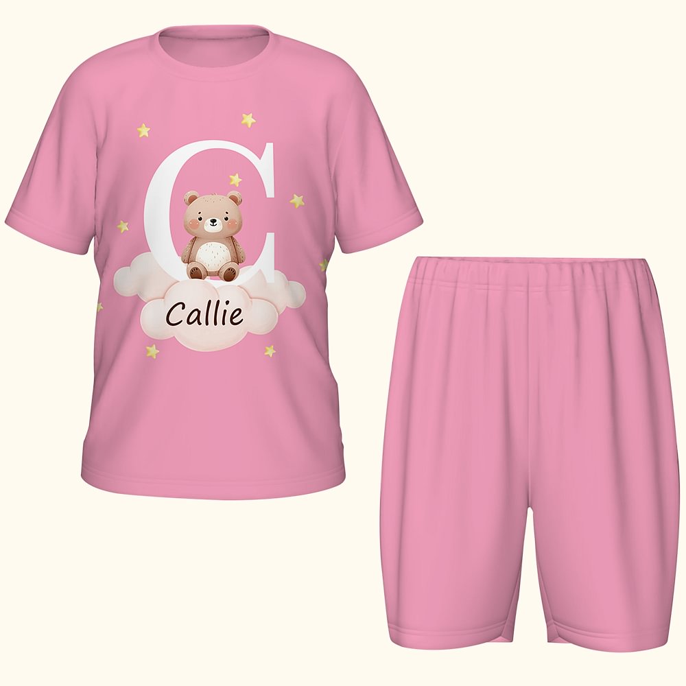 Pyjama Personnalisé avec Nom Étoiles Nuages Initiale Animaux de la Forêt Mignons Multicolore Cadeau Anniversaire pour Garçons Filles Enfants