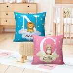 Gepersonaliseerd Fantasie Ster Wolk Schattig Bos Dieren Kussenhoes met Initiaal en Naam Home Decor Verjaardag Baby Shower Cadeau voor Kinderen