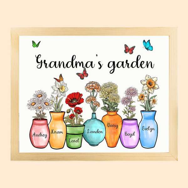 Personalizzato giardino della nonna della mamma telaio in legno stampa d'arte pittura con 1-10 fiore di nascita e nome decorazione della parete comple