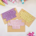Personalized Multicolor Foil Stroke Letter Greeting Card kraft Parper Envelope Set with Name and Text Happy Birthday Holiday Gift for Family Friends