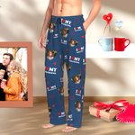 Personalized I Love My Boyfriend Girlfriend Photo Portrait Long Pajama Pants with Drawstring Valentine's Day Anniversary Gift for Couple