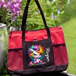 Personlig rolig tecknad grinig djur stor canvas tygkasse med nätficka för arbete resor födelsedagspresent för kvinnor