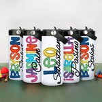 Gepersonaliseerde kleurrijke letter naam geïsoleerd 15oz Kid waterfles met vouwen rietje en handvat terug naar school verjaardagscadeau voor jongens meisjes