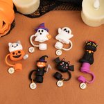 Personalised 3D Ghost Cat Pumpkin Straw Cover Topper with Initial Charm Accessories for Stanley Tumbler Halloween Birthday Gift for Family Friends