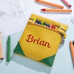 Personalized Leather Embroidery Name Crayon Bag with Zipper Birthday Back to School Gift for Kid