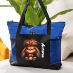 Personlig rolig tecknad grinig djur stor canvas tygkasse med nätficka för arbete resor födelsedagspresent för kvinnor