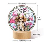 Gepersonaliseerd Cartoon Honden Portret Gebrandschilderd Glas Effect LED Nachtlampje met Houten Voet Uniek Verjaardagscadeau Huisdierbezitter