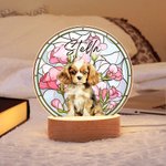 Gepersonaliseerd Cartoon Honden Portret Gebrandschilderd Glas Effect LED Nachtlampje met Houten Voet Uniek Verjaardagscadeau Huisdierbezitter