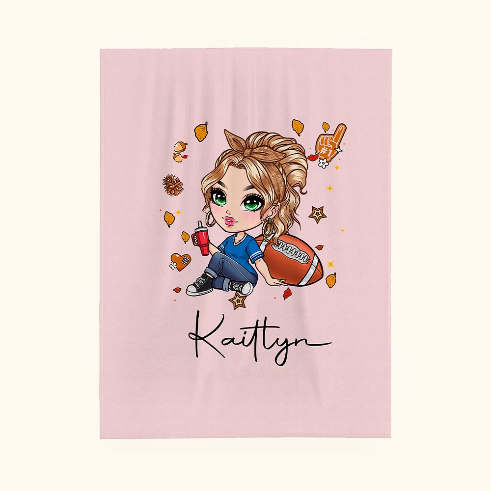 Personnalisé Cartoon Fashion Football Girl Soft Throw Blanket with Name Home Decor Birthday Sports Team Gift for Women Football Lovers (Cadeau d'anniv