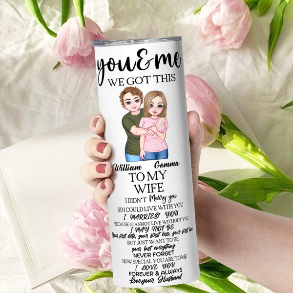 Personalized Cartoon Character Hugging 20oz Insulated Tumbler with Name and Straw Birthday Valentine's Gift for Couple