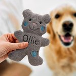 Personalized Cute Bear Soft Dog Squeaky Plush Toy with Embroidery Name for Teething Chewing Interactive Pet Supplies