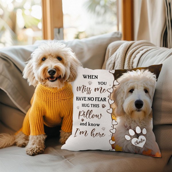 Personalised Flower Heart Pet Photo Soft Throw Pillow Cover with Name Home Decor Memorial Sympathy Gift for Pet Lover