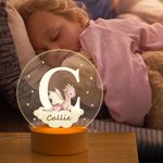 Personalised Dreamy Dragon Castle Acrylic LED Night Light with Wooden Base and Name or Initial Nursery Decor Baby Shower Birthday Gift for Kids