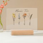 Gepersonaliseerde 1-20 Geboortebloemen Acrylplaquette met Naam en Basis Kamerdecoratie Moederdag Verjaardagscadeau voor Oma Mama