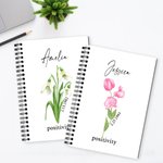 Personalized Watercolor Birthday Flower A5 Spiral Notebook with Name Date and Text Birthday Gift for Family Friends