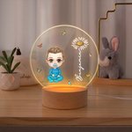 Luz nocturna LED de acrílico con personaje personalizado flor de nacimiento base de madera decoración del hogar regalo para niños