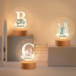Personalised Dreamy Dragon Castle Acrylic LED Night Light with Wooden Base and Name or Initial Nursery Decor Baby Shower Birthday Gift for Kids