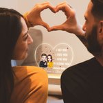 Personalised Cartoon Character Heart-shaped Gesture Acrylic LED Night Light with Wooden Base and Name Home Decor Valentine's Day Gift for Couple
