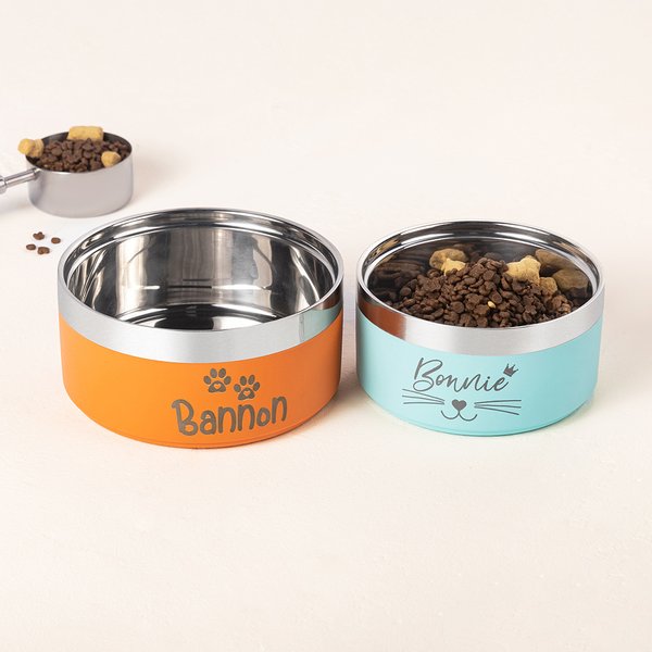 Personalised Paw Print Bone Name Food-grade Stainless Steel Dog Cat Food Water Bowl Non-slip Pet Feeding Supplies Birthday Gift for Pet Owners