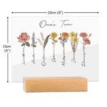 Gepersonaliseerde 1-20 Geboortebloemen Acrylplaquette met Naam en Basis Kamerdecoratie Moederdag Verjaardagscadeau voor Oma Mama