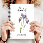 Personalized Watercolor Birthday Flower A5 Spiral Notebook with Name Date and Text Birthday Gift for Family Friends
