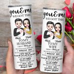 Personalized Cartoon Couple Heart Gesture 20oz Skinny Tumbler with Lid Straw Valentine's Day Anniversary Birthday Gift for Husband Wife Partner
