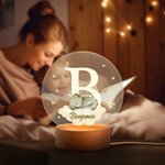 Personalised Dreamy Dragon Castle Acrylic LED Night Light with Wooden Base and Name or Initial Nursery Decor Baby Shower Birthday Gift for Kids