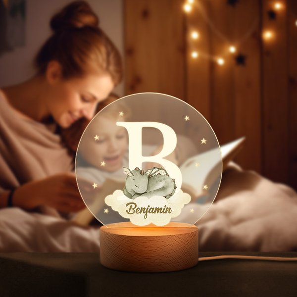 Personalisierte Dreamy Dragon Castle Acryl LED-Nachtlicht mit hölzernen Basis und Namen oder Initialen Kinderzimmer Dekoration Baby Dusche Geburtstag Geschenk für Kinder