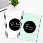 Personalized Multicolour Style Polka Dots Stripes Spiral Notebook with Name and Text Birthday Gift for Family Friend