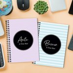 Personalized Multicolour Style Polka Dots Stripes Spiral Notebook with Name and Text Birthday Gift for Family Friend