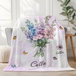 Personalizzato acquerello nascita bouquet di fiori farfalla morbida coperta con nome Home Decor regalo di compleanno per le donne della famiglia