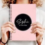 Personalized Multicolour Style Polka Dots Stripes Spiral Notebook with Name and Text Birthday Gift for Family Friend