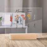 Gepersonaliseerde 1-20 Geboortebloemen Acrylplaquette met Naam en Basis Kamerdecoratie Moederdag Verjaardagscadeau voor Oma Mama