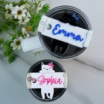 Personalised Cute Bow Cat Glitter Tumbler Name Plate Tag Accessories for Stanley Cup Birthday Gift for Cat Lovers