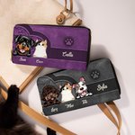 Cartera de cuero vintage personalizada con perro o gato con nombres y compartimentos ideal para regalo de cumpleaños para amantes de mascotas