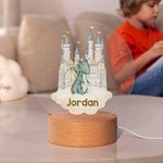 Personalised Dreamy Dragon Castle Acrylic LED Night Light with Wooden Base and Name or Initial Nursery Decor Baby Shower Birthday Gift for Kids