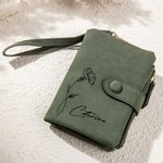 Portafoglio personalizzato in pelle PU con fiore di nascita pieghevole a tre scomparti portacarte regalo di compleanno per donne