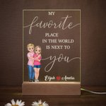 Personalised Hugging Cartoon Character Adjustable LED Night Light with Name and Wooden Base Home Decor Valentine's Day Anniversary Gift for Couple