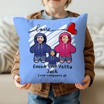 Personalized Love Heart 1-6 Cartoon Hoodie Face Photo Throw Pillow Cover with Names Home Decor Birthday Valentine's Day Gift for Couple Family