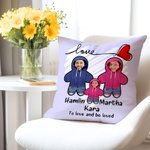 Personalized Love Heart 1-6 Cartoon Hoodie Face Photo Throw Pillow Cover with Names Home Decor Birthday Valentine's Day Gift for Couple Family