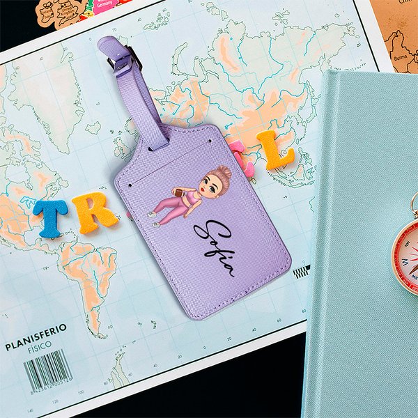 Personalised Cartoon Sports Girl PU Leather Luggage Tag with Name Travel Accessory Birthday Gift for Sports Lovers