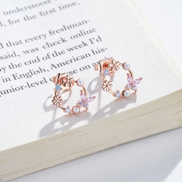 Personalisierte minimalistische Blumen Schmetterling Birthstones Ohrstecker Geburtstag Valentinstag Geschenk für Frauen