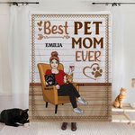 Personalized Best Pet Mom Dad Ever 1-3 Cat Dog Cartoon Soft Throw Blanket with Name and Funny Quote Home Decor Birthday Gift for Cat Dog Pet Lover