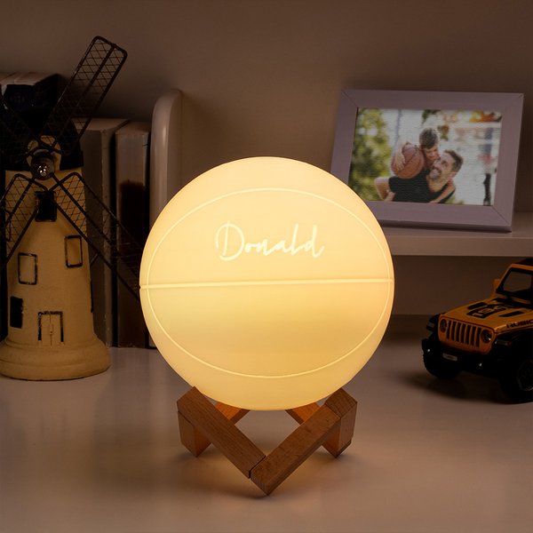 Personalized 3D Basketball 16 Color Changing Touch LED Night Light with Wooden Stand and Remote Kid Room Decor Birthday Gift for Boys Sports Lovers
