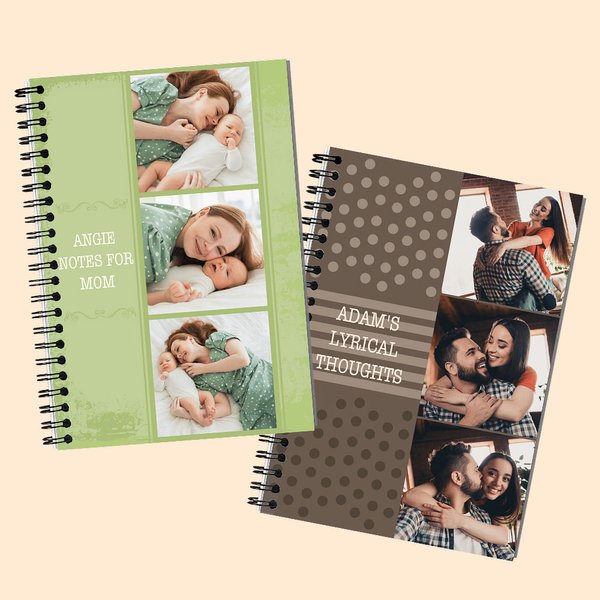 Personalized 3 Photos A5 Spiral Notebook with Text 60 Sheets Mother's Day Father's Day Anniversary Gift for Family Couple