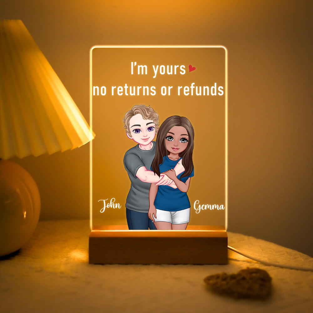 Veilleuse LED réglable avec noms et base en bois Décoration de bureau Cadeau d'anniversaire de St Valentin pour les couples