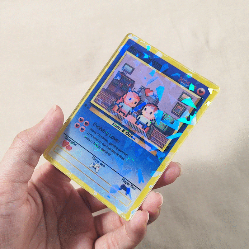 Carte Poke Personnalisée avec Titre Nom Texte et Personnage de Pixels Collection de Cartes de Jeux Cadeau Anniversaire Sant-Valentin pour Couple