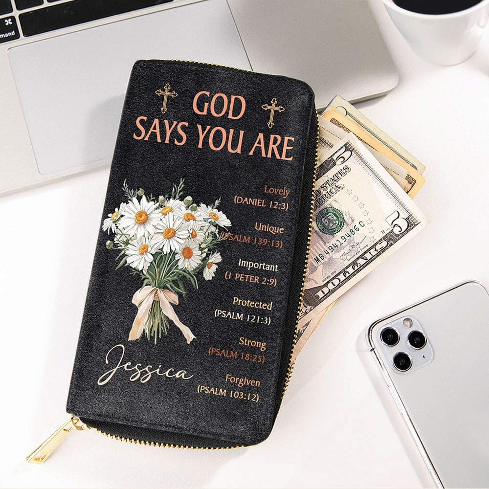 Personalized God Says You Are Birth Flower Bouquet PU Leather Long ...